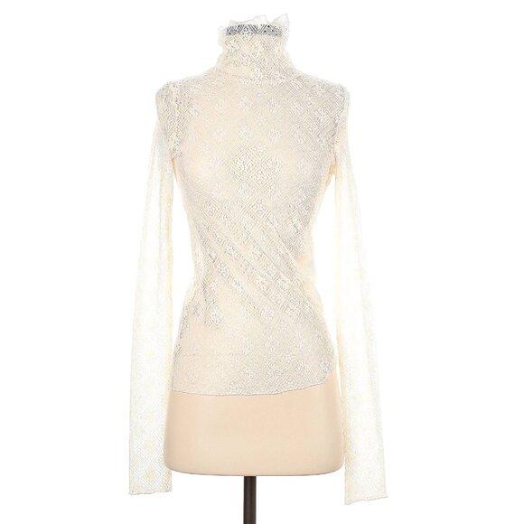 Free People Sweet Memories Ivory Sheer Lace Turtleneck Top Size S - Picture 2 of 5